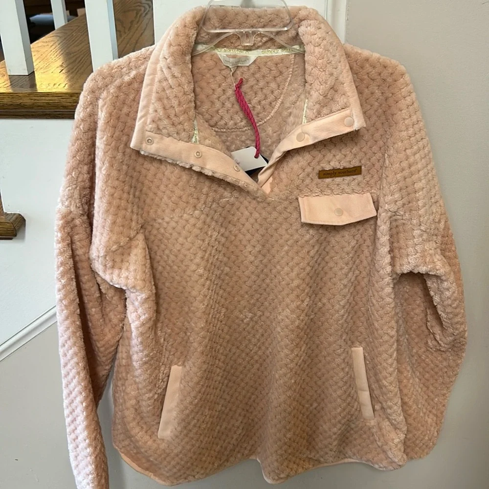 Simply Southern NEW Blush Quilted Sherpa Fleece Pullover - Picture 3 of 14